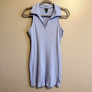 Wild Fable Ribbed Knit Mini Dress Blue Collared Sleeveless Bodycon Size M